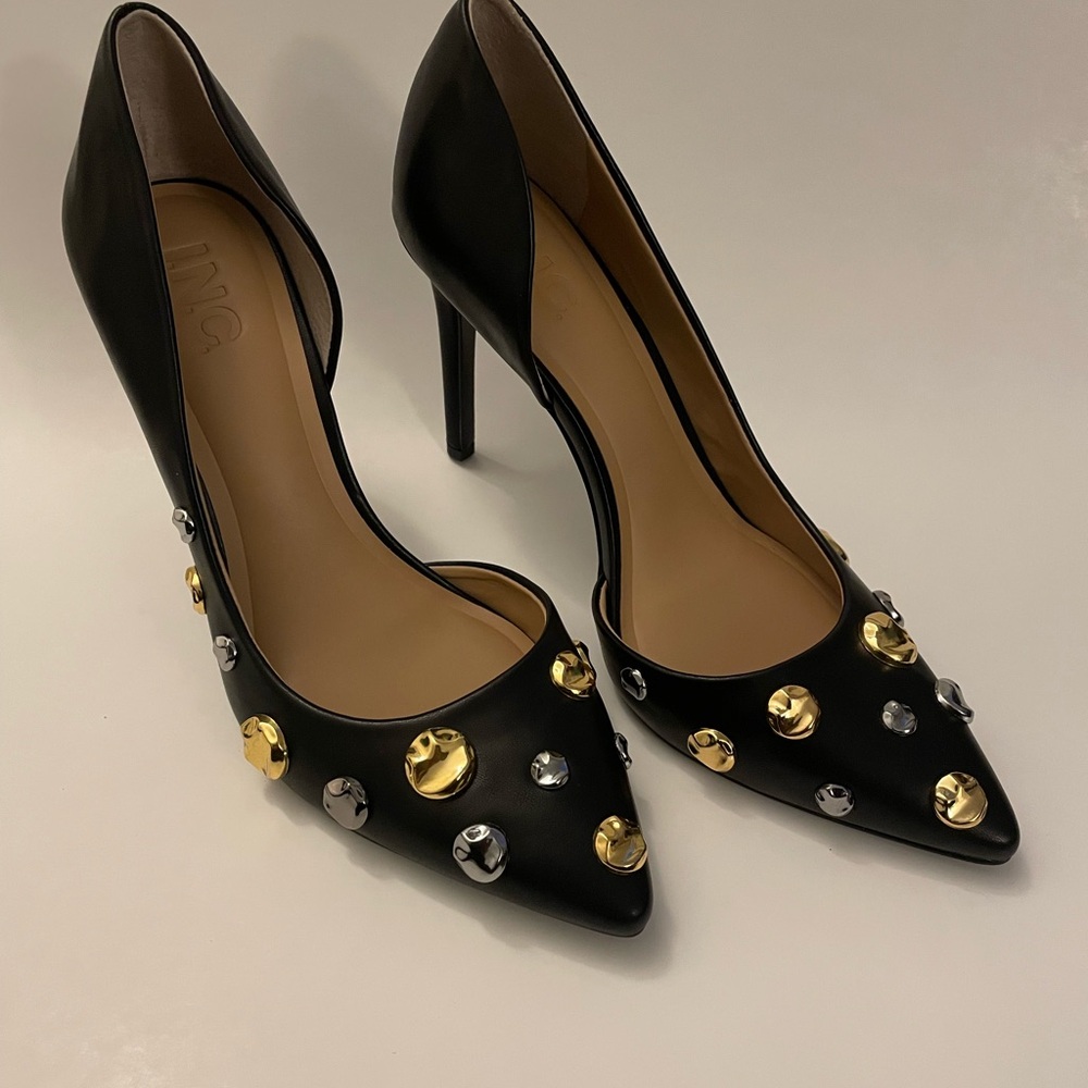 INC International Concepts Black Heels with Gold and Silver Studs